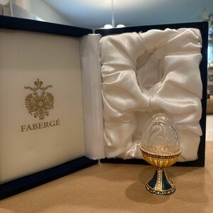 Faberge Crystal Egg with Gold and Blue Accents